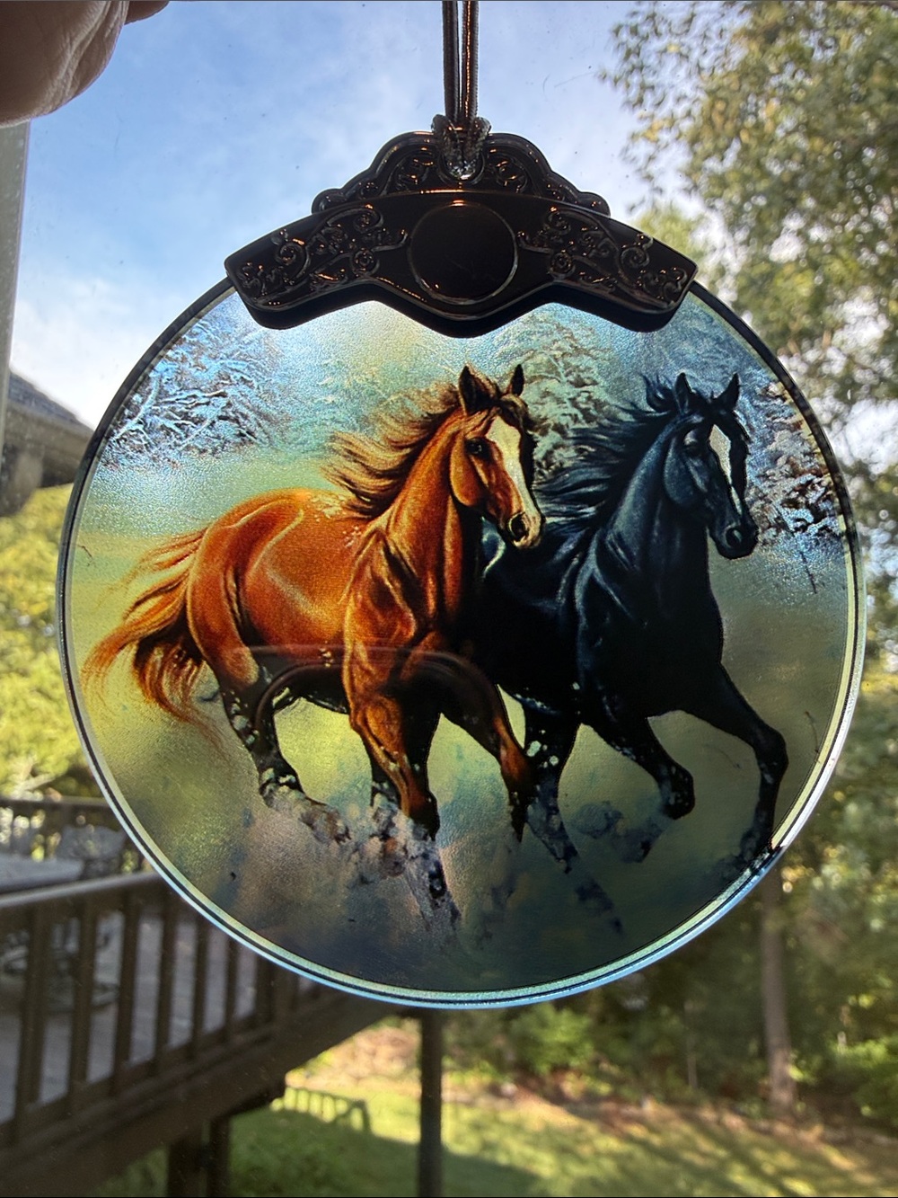 Equine Duo Sun Catcher - Brown & Black Horse Window Art - Ornament